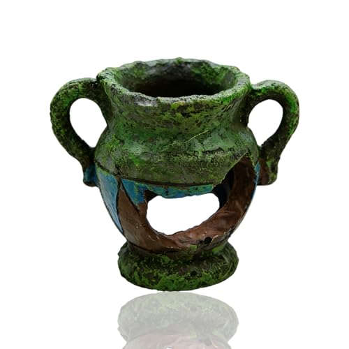 Fish Tank Decorations, Resin Aquarium Ornaments, Pottery Jar Shaped Fish Tank Accessories, Brown Fish Cave Hideout for Betta Shrimp Spawning & Playing (4 inch, Single Pottery Jar Shape)
