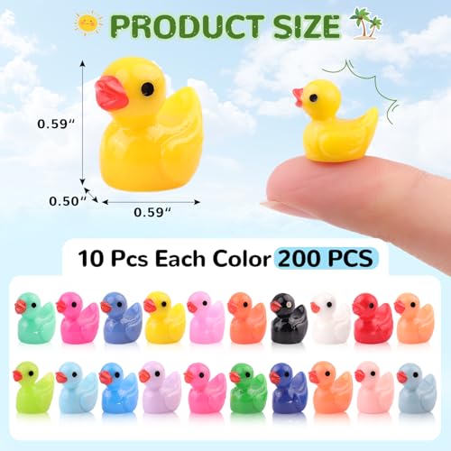 TINKRSTUFF 200PCS Mini Resin Animals Cute Tiny Ducks,Miniature Duck Figures to Hide,Little Animal Small Figurines Bulk for Topper Desk Garden Dollhouse Landscape Aquarium Ornaments DIY Crafts & Decor - color: Colorful Ducks-200pcs