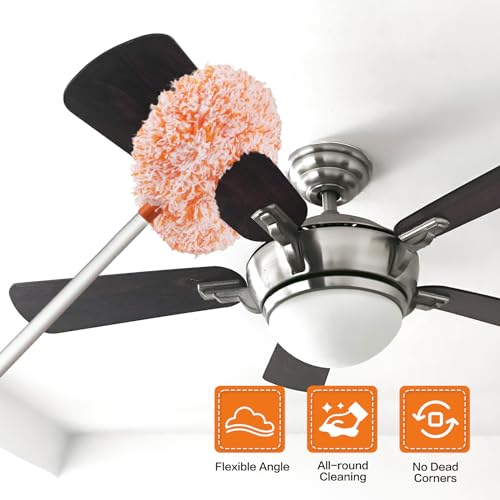 Ceiling Fan Cleaner Duster Reusable Microfiber Ceiling Fan Blade Cleaner Removable Duster with Extension Pole Adjusts 13 to 49.7 Inch for Cleaning Walls Furniture Door Window Top (Orange White) - color: Orange White