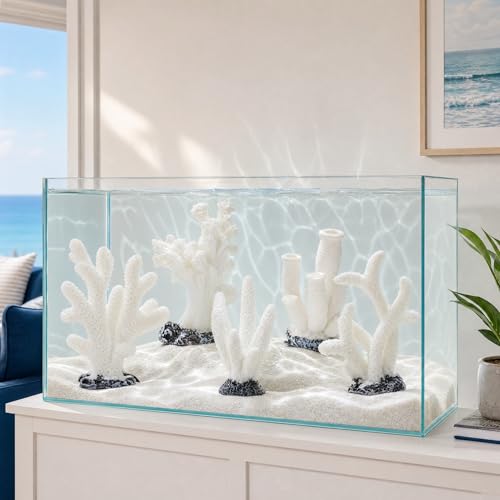 FOMIYES Fish Tank Decorations - 5pcs White Resin Coral Landscaping Accessories, Fake Diorama Supplies, Ocean Kit, Aquarium Reef Ornament Plant