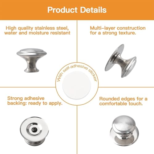 MOROBOR Stainless Steel Drawer Knobs, 32pcs Self-Stick Instant Cabinet Handle Pulls, 1.18Inch Adhesive Sliding Door Stick On Handle with Screws for Glass Cabinet Cupboard Drawer (Brushed Silver) - color: Brushed Silver-32PCS, size: 1.18Inch