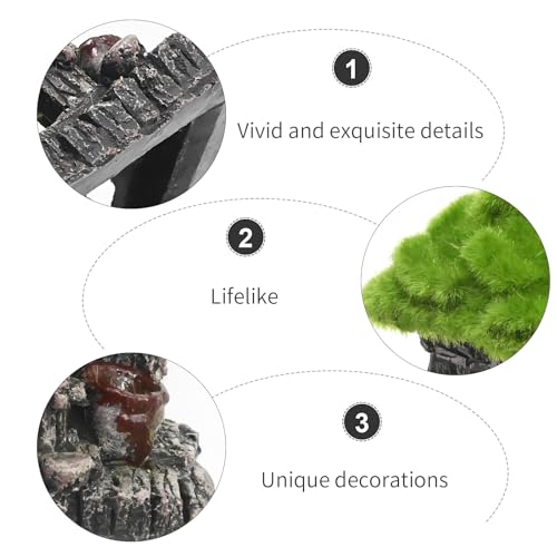 Hoypeyfiy Aquarium Decor Fish House with Simulated Moss, Double Layer Fish Hideout Ornament for Tropical Fish Tanks, Realistic Aquarium Cave Decoration Includes 2 Artificial Plants