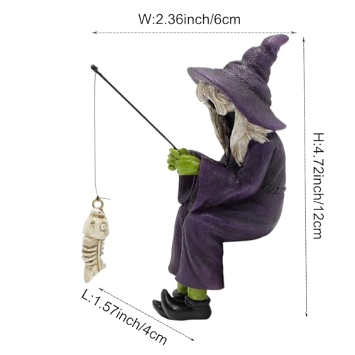 Witch Fishing Decor - Halloween Shelf Sitter Statue, Aquarium and Garden Pond Edge Ornament, Resin Gothic Figure for Water Tank Rim, Witch Hat Halloween Decorations - color: Fishing Witch