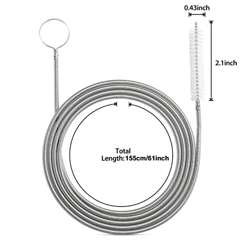RayTour Extra-Thick Drain Brush with Stronger Spring 61-Inch Stainless Steel and Nylon Pipe Cleaner for Flexible, Curved & Slim Holes, Stronger Spring Version - style: One Head with Stronger Spring