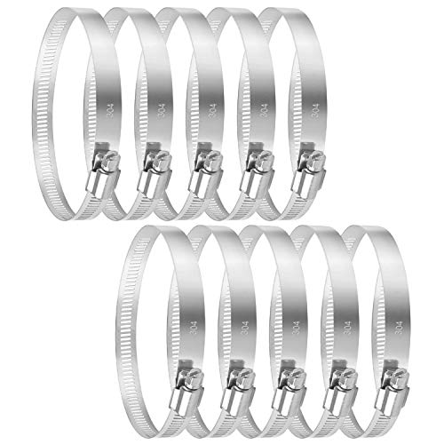 Quickun 10Pcs 2" Stainless Steel Hose Clamp Worm Gear Clamps Adjustable 1.3"-2.24"(33-57mm) Range, Fuel Line Clamp for Water Pipe, Hose Clips, Automative and Mechanical Application - size: 1.30"-2.24"