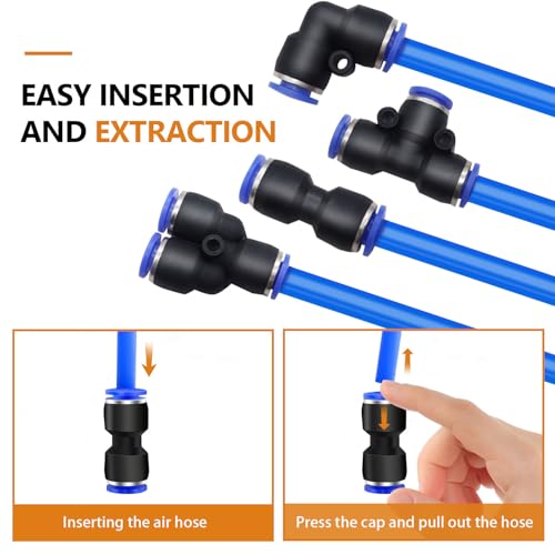 mankk 60PCS 1/4”OD Push to Connect Fittings Air Hose Fittings Quick Release Pneumatic Kit (15 Spliters,15 Elbows,15 Tee,15 Straight) for Air Line 1/4" Tube