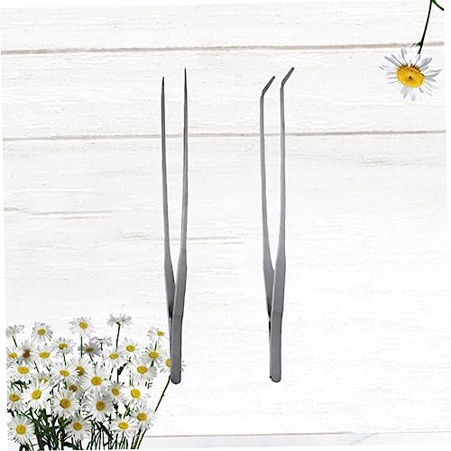 HANABASS 2pcs Stainless Steel Aquatic Plant Tweezers Straight and Curved Tongs for Fish Tank Planting Resistant Tool Kit for Aquarium Use