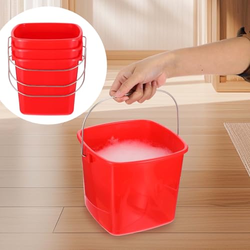 Kifmurase 6 Pcs 3 Quart Plastic Cleaning Bucket, Small Square Detergent Pail with Handles, Utility Bucket for Home, Office, Kitchen, School, Commercial Use,（Red）