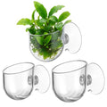 3 Pcs Aquarium Plant Holder, 2 Sizes Fish Tank Aquatic Plant Pot with Suction Cups, Red Worm Fish Feeder, Acrylic Clear Round Betta Tank Accessories for Water Feature Decoration