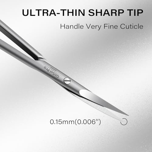 Cuticle Scissors Russian-Style Ultra Fine Curved Professional Cuticle Scissors 420 Stainless Steel, Precision Pointed Tip Grooming Scissors for Dead Skin; Eyebrow; Eyelash, Includes Leather Case