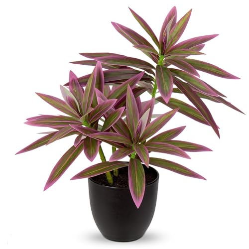 Faux Plants 16.1" Dracaena Artificial Plant Realistic Fake Plants in Pot Small Indoor Plants Fake Potted Plants Artificial Decor for Home Living Room Bathroom Office House Table Desk Shelf, Pink - color: Pink