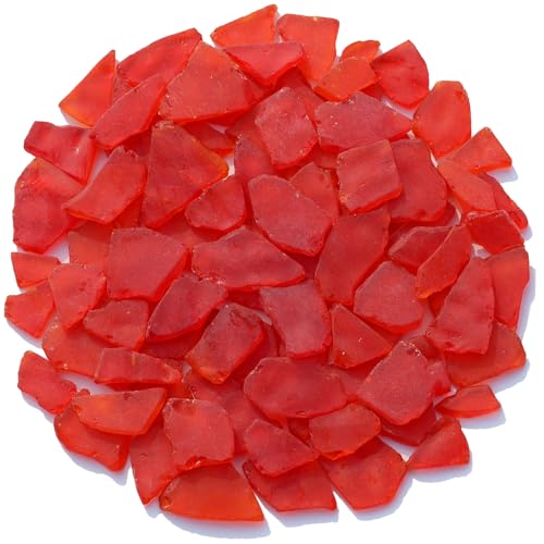 Sea Glass for Crafts - 14oz Red Frosted Seaglass Pieces - Vase Filler and Aquarium Ornament, DIY Craft Supplies for Art, Beach Weddings, and Home Decor - color: Red