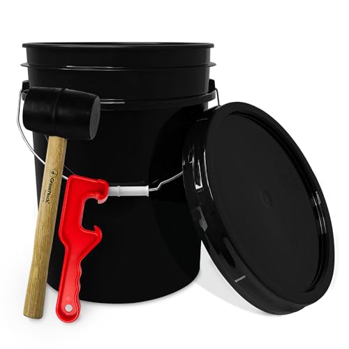 ePackageSupply 5 Gallon Plastic Bucket with Airtight Lid | Made in USA | Food Grade Bucket | BPA-Free | Heavy Duty 90 Mil All Purpose Pail | One 12" Rubber Mallet & One Lid Opener Included | 1 Pack - color: Black, size: 1 Pack