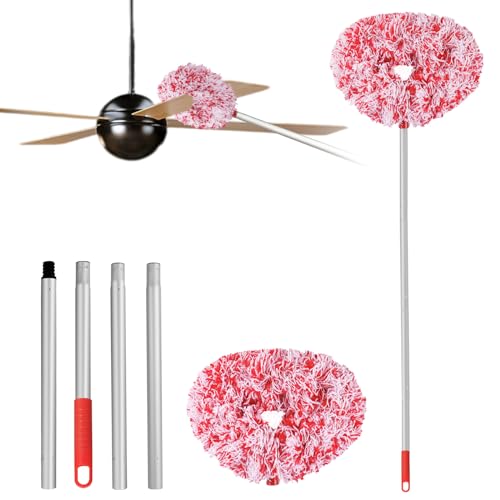 Ceiling Fan Cleaner Duster Reusable Microfiber Ceiling Fan Blade Cleaner Removable Duster with Extension Pole Adjusts 13 to 49.7 Inch for Cleaning Walls Furniture Door Window Top (Red White) - color: Red White