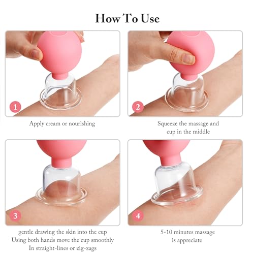 BBTO 4 Pieces Glass Cupping Set Glass Silicone Cupping Cups Massage Vacuum Suction Cupping Cups for Body Face Leg Arm Back Shoulder Muscle and Joint Pain (Pink) - color: Pink