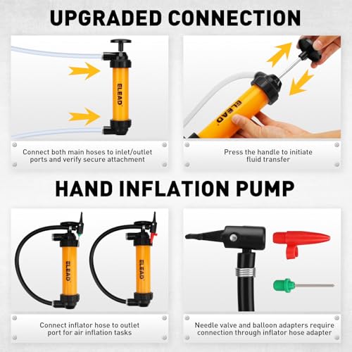 Gas Siphon Pump for Gasoline, Multi-Use Fluid Transfer Pump, Oil Liquid Siphon Pumps, Fuel Siphon Tool, Multifunction Hand Inflation Pumps with Inflator Hose adapter, Needle Valve/Balloon adapter