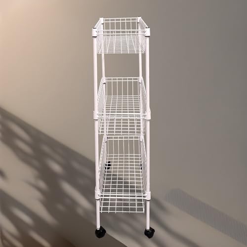 NSF white 3-layer storage rack, refrigerator crevice rack, washing machine crevice rack, laundry room dirty clothes storage, multifunctional household epoxy resin deep mesh basket - size: 3-White H basket