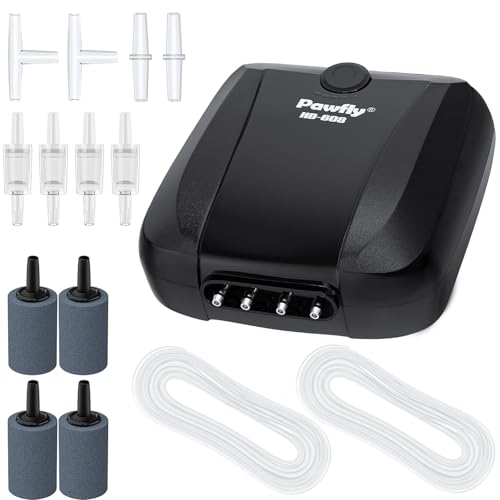 Pawfly Aquarium Air Pump Oxygen Pump for 10-200 Gallon Fish Tanks Buckets Dual Outlet Adjustable Ultra Quiet Aerator Pump with Accessories - size: Up to 200 gal (With Kit)