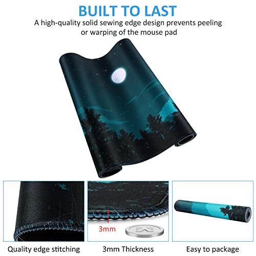 iCasso Extended Gaming Mouse Pad (35.4x15.7 in), Large 3mm Non-Slip Rubber Base Mousepad with Stitched Edges, Waterproof Keyboard Mouse Mat Desk Pad for Work, Game, Office, Home - Silent Night - color: Silent Night