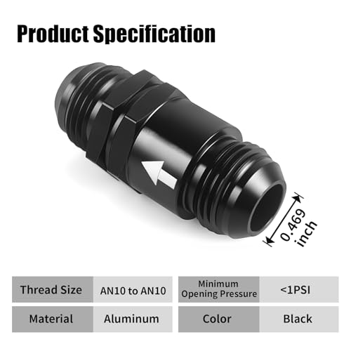 AN10 One Way Non Return Check Valve 10AN to AN10 Male Flare Inline Fitting Aluminum Black 2PCS
