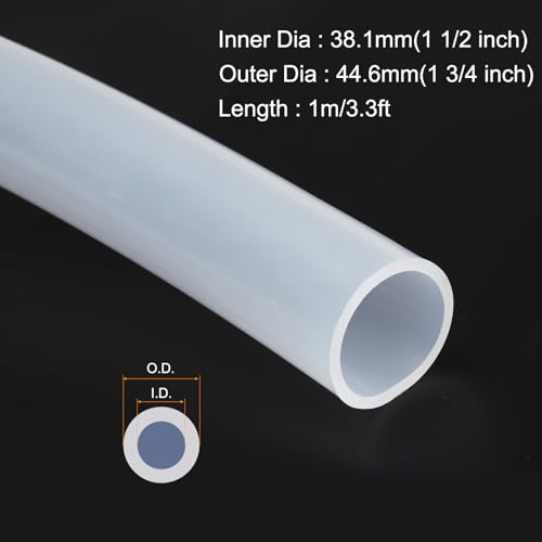 MECCANIXITY 3.3ft Clear Silicone Rubber Tubing 1 1/2" ID 1 3/4" OD Plastic Tube Flexible Air Hose for Brewing, Wine Making, Pump Siphon, 38.1mm x 44.6mm, with 2pcs Clamps - color: Clear, size: 1 1/2" x 1 3/4"