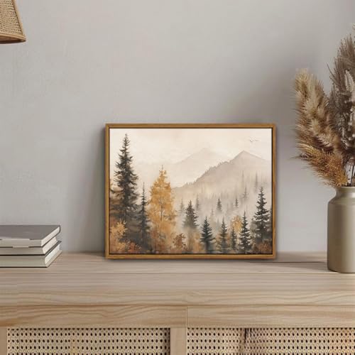 OIQArtOIQ Vintage Framed Wall Art Autumn Mountain Landscape Canvas Art Prints Fall Forest Rustic Farmhouse Pictures Wall Decor Modern Cottagecore Paintings Artwork For Bedroom Bathroom Living Room - color: Fall Trees, size: 8x10 in