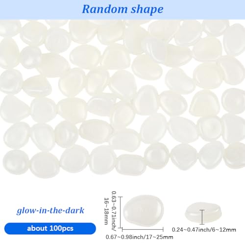 1 Box 100Pcs Glow Pebbles Fish Tank Decor Glowing Aquarium Rocks White Resin Gravel Luminous Decorative Stones for Garden Landscaping Pathway Driveway Outdoor Pot Plants Bonsai Yard Decor - color: White