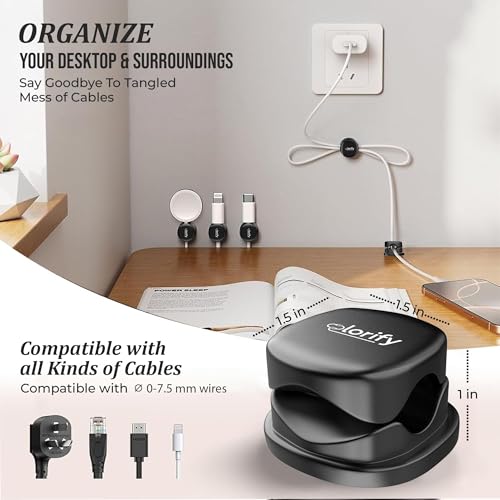 12 Pack Rotatable Spring Cable Clips, Adhesive Cord Organizer for Charging Cords, Phone Charging Clips, Laptop, Nightstand & Desk Cable Management for Home & Office Use (Black) - color: Black, size: Pack 12