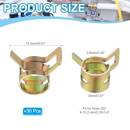 PATIKIL Spring Band Hose Pipe Clamps for 9-10.2 mm OD Hose, 30 Pack Silicone Vacuum Constant Tension Band Clips for Fuel Line Silicone Air Hose Tube Water Pipe, Gold - size: 9-10.2 mm