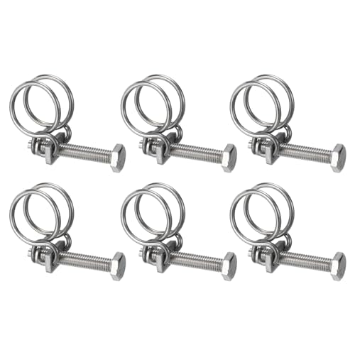 uxcell 6Pcs Double Wire Hose Clamp, 24-27mm Adjustable Stainless Steel Wire Hose Clips with M8 Bolt for Dust Collection Hose, Pump Hose Pipe - size: 24-27mm
