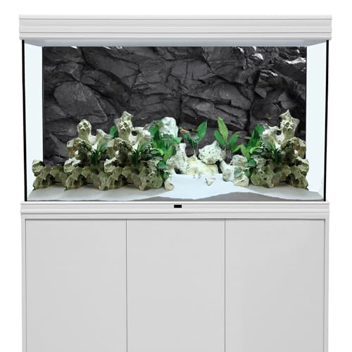 AWERT 36x18 inches Stone Aquarium Background Black Rock Fish Tank Background Rocky Terrarium Background Vinyl - size: 36x18in/90x45cm