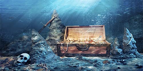 AWERT 30x18 inches Underwater Aquarium Background Opened Treasure Chest with Bright Gold Treasure Box Adventure Water Wealth Pirate Fish Tank Background Vinyl Background - size: 30x18in/75x45cm