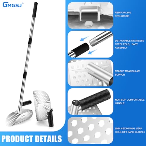 Sand Scoop for Metal Detecting, Stainless Steel Metal Detector Scoop with Long Steel Handle, Metal Detector Accessories, Sand Sifter for the Beach, Large 2