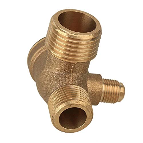 3-Port Brass Male Threaded Air Compressor Check Valve 90-Degree Right Air Compressor Valve Air Compressor Parts Air Check Valve (1/2"x 3/8" x 1/8") - size: 1/2"x 3/8" x 1/8"