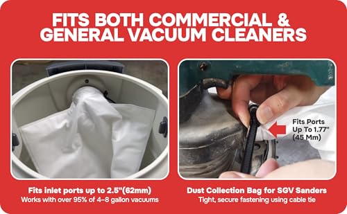 Dust Collection Bag – Small, 3 Pack, Adjustable Fit Dust Bag, with 3-Layer Filter System, Captures dust for Sanders, Miter Saw dust collector & Table Saw Accessories, Fits Ports Up to 42 mm - size: Small