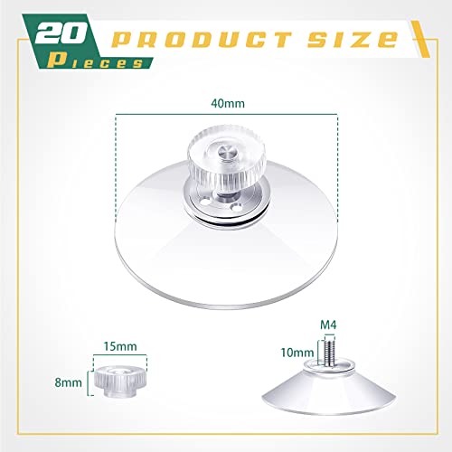 Zopeal 20 Pcs Adhesive Suction Cups Bulk with Screws Nut Plastic Sucker Pad 40 mm Clear PVC Sucker Pad Strong Adhesive Suction Hook Holder for Window Car Glass Shade Cloth Glass Bathroom Wall Door