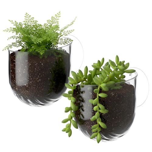 Gjinxi Aquarium Plant Holder, 2 Pcs Fish Tank Plant Pot, Clear Acrylic Aquatic Plant Cup, Red Worm Fish Shrimp Feeder, Aquarium Planter Cup with Suction Cup for Home Fish Tank Aquascape Decor