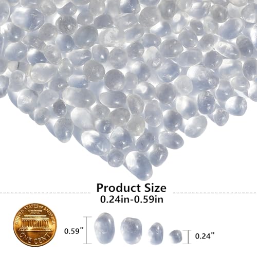 Sea Glass Stones - White Clear Glass Pebbles Gemstones - Perfect for Aquarium Rocks, Fish Tank Gravel, Vase Fillers, DIY Crafts, and Home Decor (0.9LB/14oz) - color: White