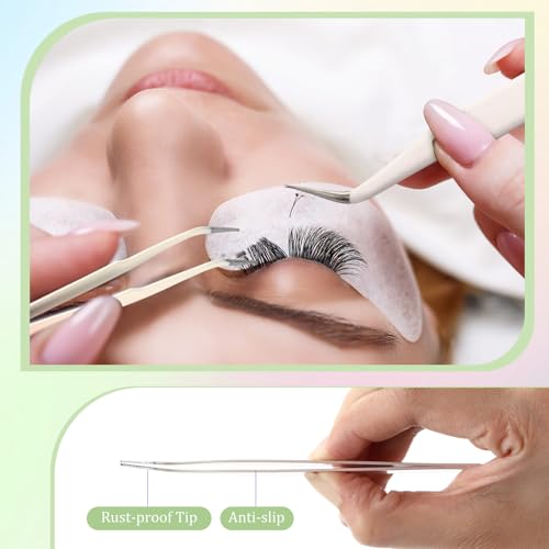 Honoson 9 Pieces Curved Pointed Craft Tweezers Stainless Steel Precision Tweezer with Protective Cover for Rhinestones Dried Flowers Craft Stickers Eyelash Extension Jewelry Making (Gradient Pink) - color: Gradient Pink
