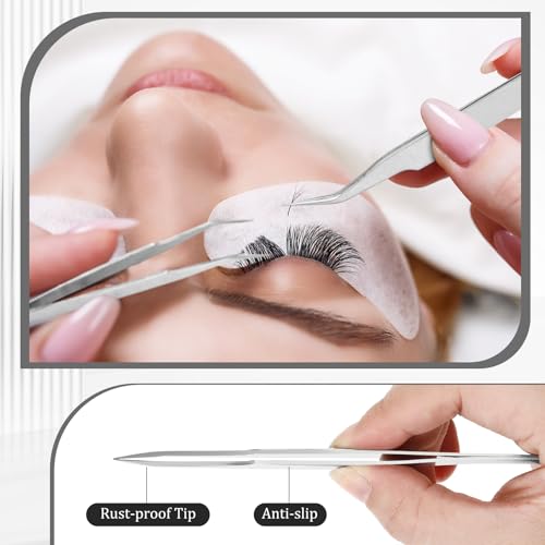 Honoson 9 Pieces Curved Pointed Craft Tweezers Stainless Steel Precision Tweezer with Protective Cover for Rhinestones Dried Flowers Craft Stickers Eyelash Extension Jewelry Making(Silver) - color: Silver