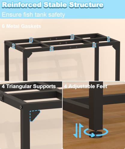Mondazie 20 Gallon Fish Tank Stand, Upgraded Height Aquarium Stand Table with 2 Tiers Storage Shelf, Metal Reptile Breeder Turtle Terrarium Stand Rack for Home Office, 24" L x 12" W x 32.2" H, Black