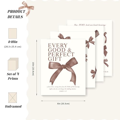 LARTSFRO Coquette Brown Bow Wall Art Decor Posters, Chocolate Brown Bow Room Bedroom Bathroom Dorm Wall Art Decor Aesthetic for College Teen Girls Gifts, Inspirational Bible Verses Bow Wall Decor, 10x8 Inch Set of 4 Pcs Bow Pictures (UNFRAMED) - color: br