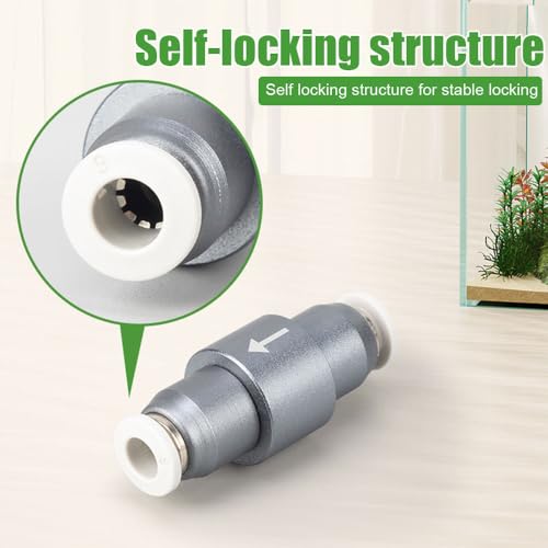 MiOYOOW Aquarium CO2 Check Valve, One Way Non-Return, Self Locking, Aluminum Alloy, 0.3 Bar Push Pressure for OD 6mm Air Pipes, Quick Connect Inline Valve for Fish Tank CO2 System