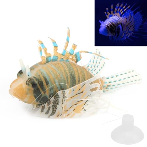Silicone Simulation Fish Aquarium Sculpture Glowing Lifelike Fish Decoration Fluorescent Suction Cup Ornament for Tank(Black Orange) - style: Black Orange