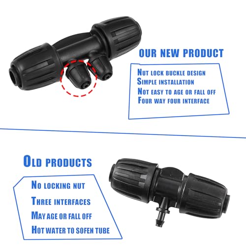 1/2 Inch to 1/4 Inch Tubing Irrigation Fittings for (1/2'' ID x 0.60''-0.63'' OD) 16mm Drip Tubing,Locked Barbed Tee Connectors (20 Pcs Barbed Tee 4-Way) - size: 20 Pcs 1/2 to 1/4 Inch Locked Barbed 4-Way