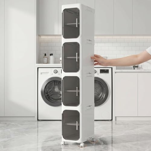 KHNR 2-Tiers Slim Bathroom Storage Cabinet,Narrow Bathroom Storage,Foldable Storage Cabinets,Movable Bathroom Storage Organizer for Small Spaces,Bathroom,White - color: White, size: 2-Tiers