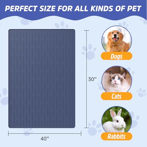 Large Dog Mats for Food and Water, 40"x30" Waterproof Pet Food Mats for Floor Nonslip Silicone Bowl Mats with Raised Edges - color: Blue, size: 40"L x 30"W