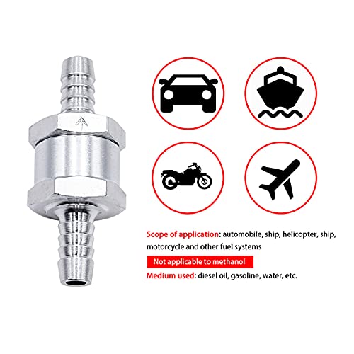 mxuteuk 2Pcs 5/16" 8mm Aluminium Silver Non Return One Way Check Valve with 4Pcs 6-12mm Universal Adjustable Hose Clamps for Fuel Petrol Diesel Line Oil M-H-032-8mm - color: Silver, size: 5/16" 8mm