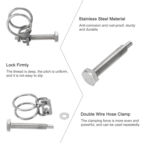 uxcell 6Pcs Double Wire Hose Clamp, 24-27mm Adjustable Stainless Steel Wire Hose Clips with M8 Bolt for Dust Collection Hose, Pump Hose Pipe - size: 24-27mm
