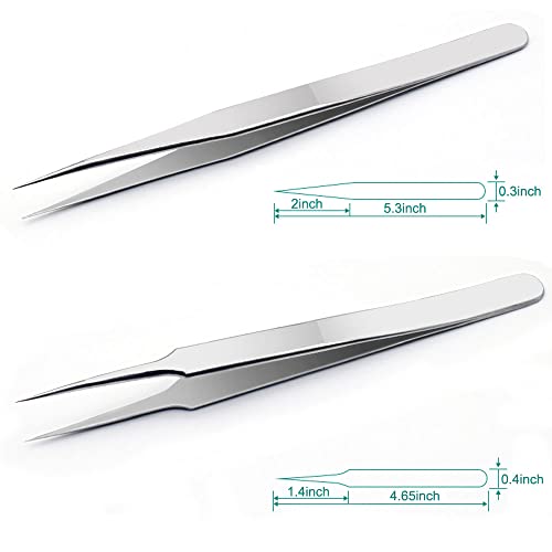 H&W Precision Tweezers 6PCS Set, Upgraded Anti-Static Stainless Steel Curved of Tweezers, for Electronics, Laboratory Work, Jewelry-Making, Craft, with Storage Bag - color: Silvery